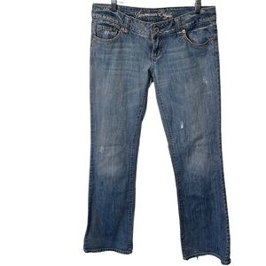 American Eagle Favorite Boyfriend Distressed Medium Blue  Wash Jeans Size 4 long